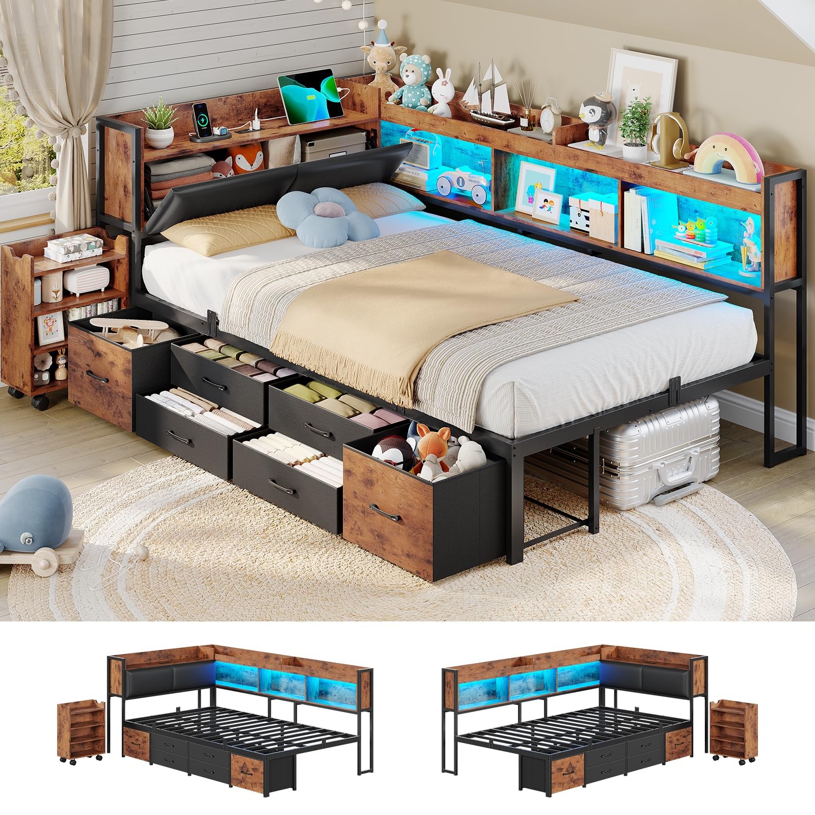 With Pull-out Cabinet,storage,led,6 Drawers,charging Station