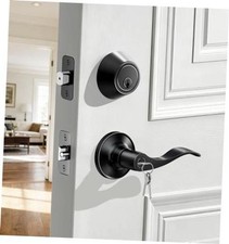 Keyed Alike Front Door Lever, Exterior Door Lever Single 1 Matte Black
