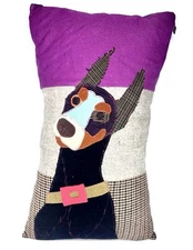 Carola Van Dyke Doberman Dog Decorative Throw Pillow Filled 25" X 14" HAND MADE