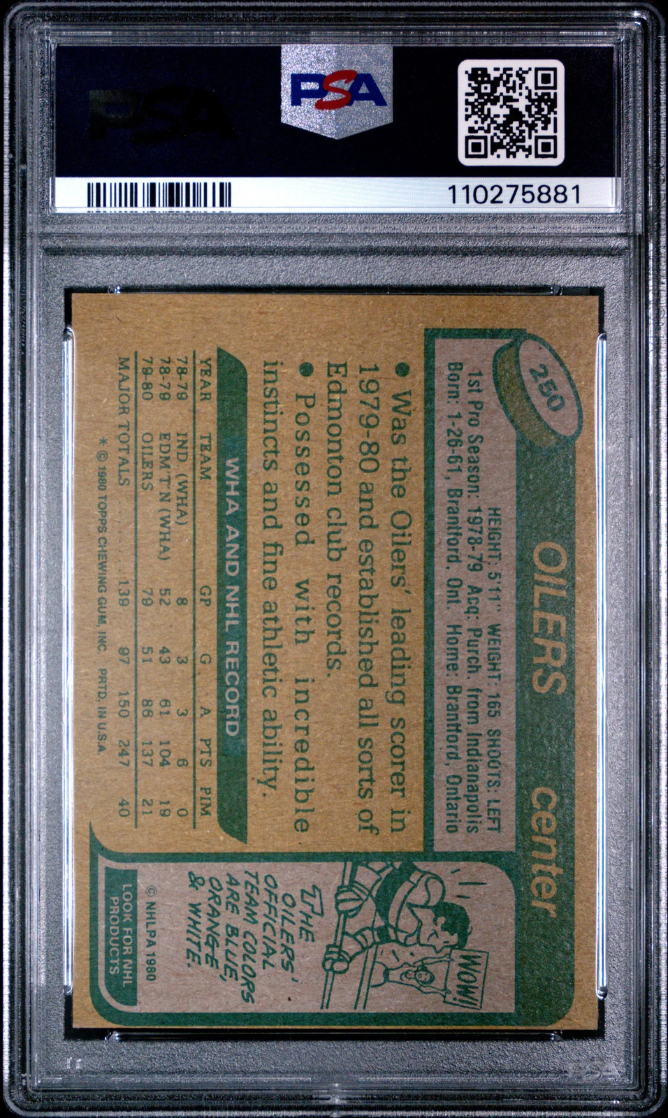1980 Topps Wayne Gretzky #250 PSA 8 view 2