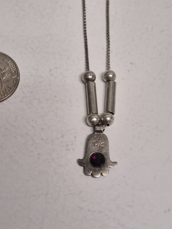 Sterling Silver Hamsa Necklace Modernist Artisan Minimal Hand of Fatima Vintage
