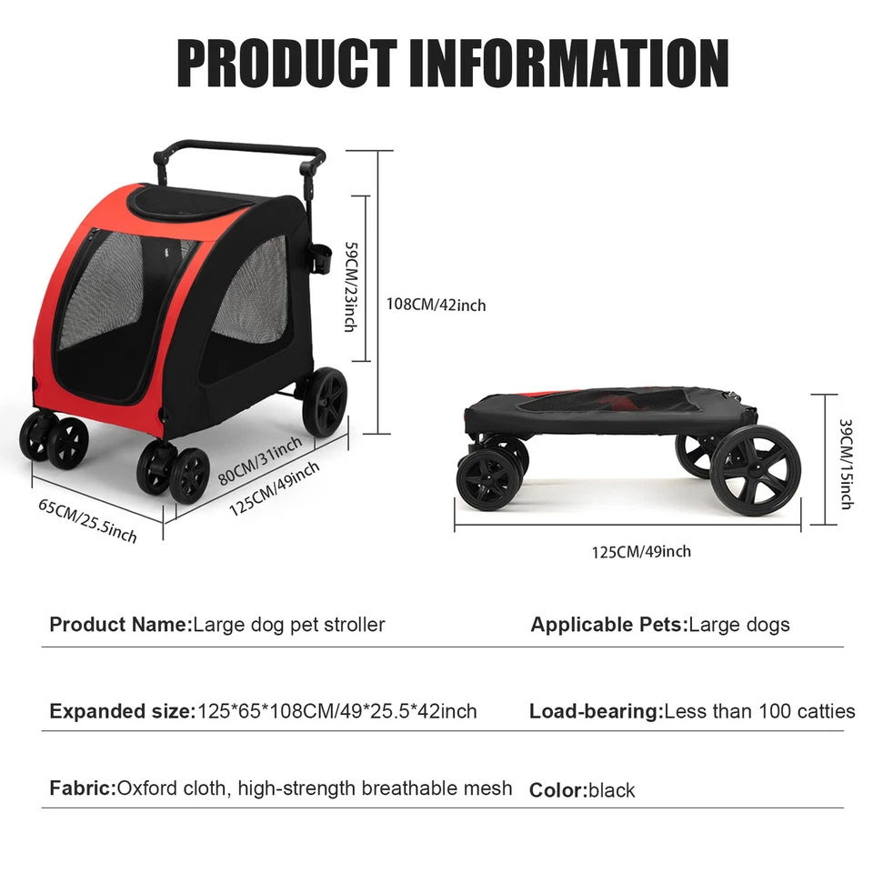 Carrinho de passeio móvel dobrável XX-grande para cães carrinho de estimação comporta até 220 lb - Imagem 2 de 4
