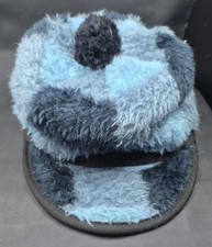 Heavy Duty Blue Black Patchwork Winter Newsboy Cap Pom-Pom Size 7
