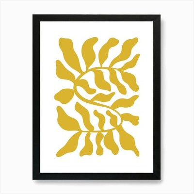 Goldene Blätter Boho Art Deco Zeichnung gerahmt Wandbild Poster Leinwanddruck Bild