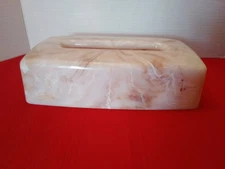 Vintage NEW Oxford Retro 70's Lucite Tissue Holder Cover Box Tan Faux Marble