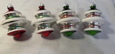 Lot of 4 radko shiny Brite silver/green/red torpedo topper UFO glass ornament