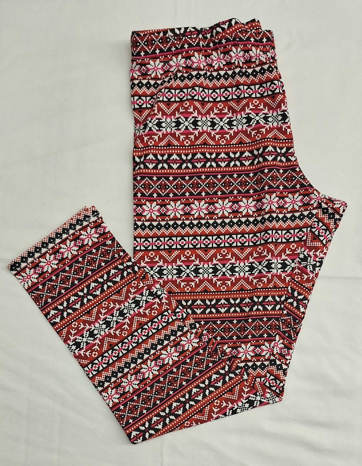 No Boundaries Christmas Fair Isle Ankle Leggings XL 15-17 Red Holiday Print NWT