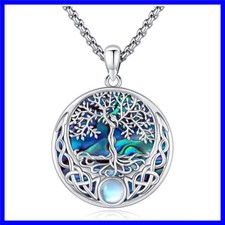 Tree of Life Necklace Sterling Silver Crystal Abalone Shell Tree Pendant with...