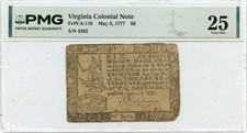 1777 May 5, $6 Virginia Colonial Note FR#VA-118 PMG VF25