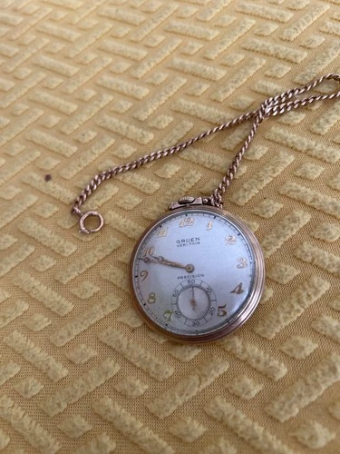 Slim design,Antique Vintage Gruen SemiThin 15 Jewels Pocket Watch Running