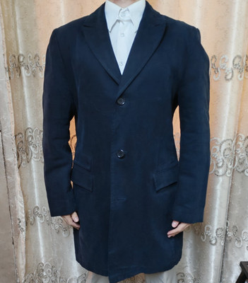 Shiny black pure cotton peak lapel classic Italian top over coat 42R 42L