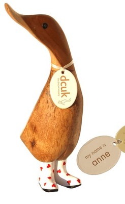 24 cm DCUK handgeschnitzte Bambuswurzel WELLY DUCKLING rotes Herz Ente Ornament | ANNE