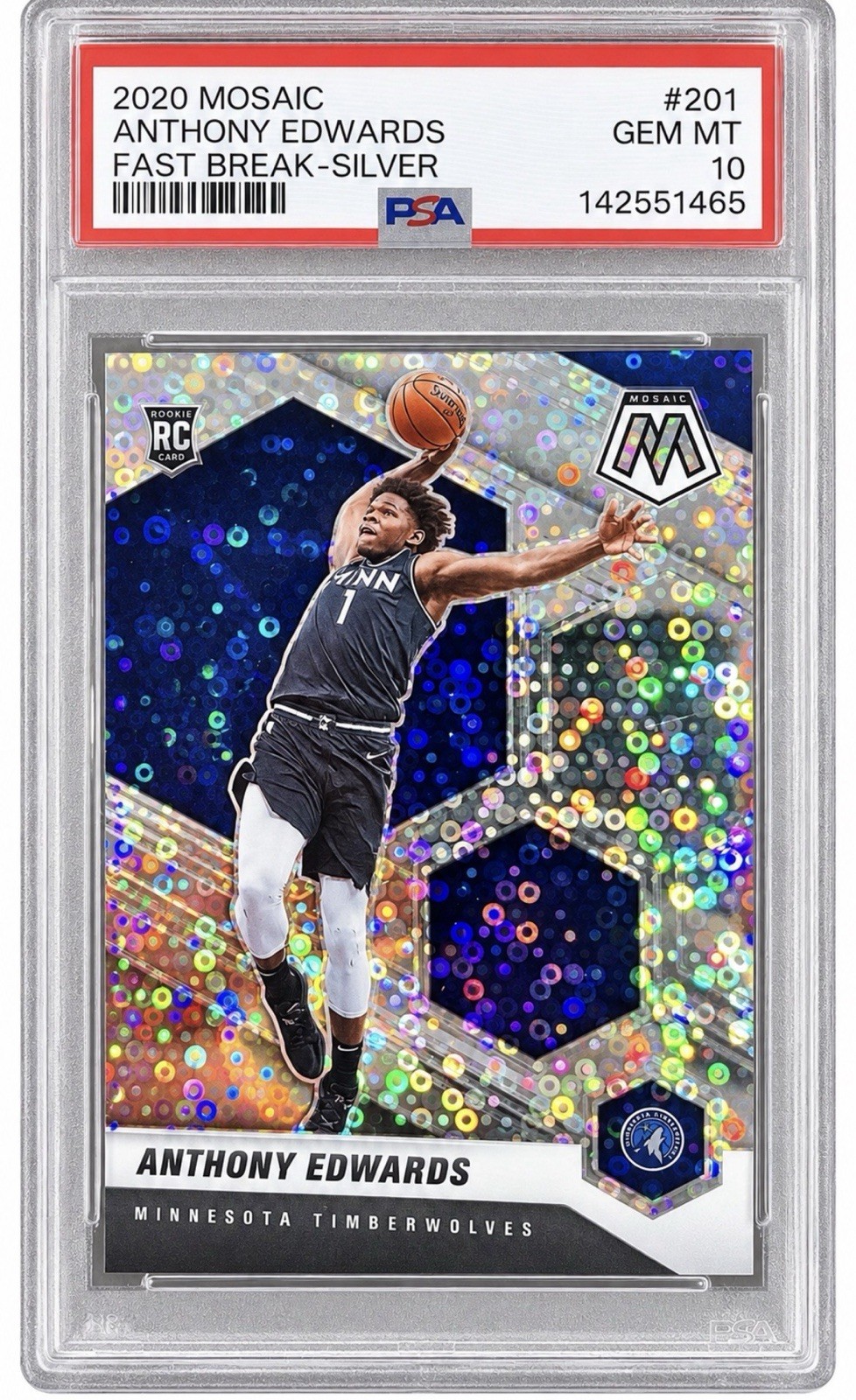 2020-21 Panini Mosaic Anthony Edwards #201 Fast Break Silver RC PSA GEM MT 10