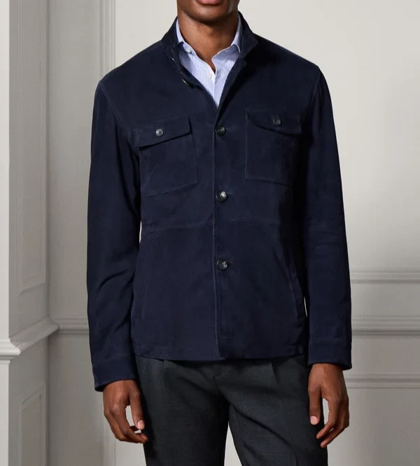 Blue Field Leather Jacket for Men Pure Suede Custom Made Size S M L XXL 3XL