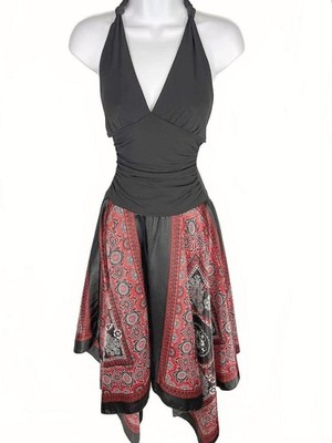 Windsor Whimsigoth Halter Dress | Y2K Boho Indie Grunge Scarf Print Size 1/2