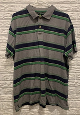John Deere Gray w/Green/Blue Stripes Men's Size Large Short Sleeve Polo Shirt