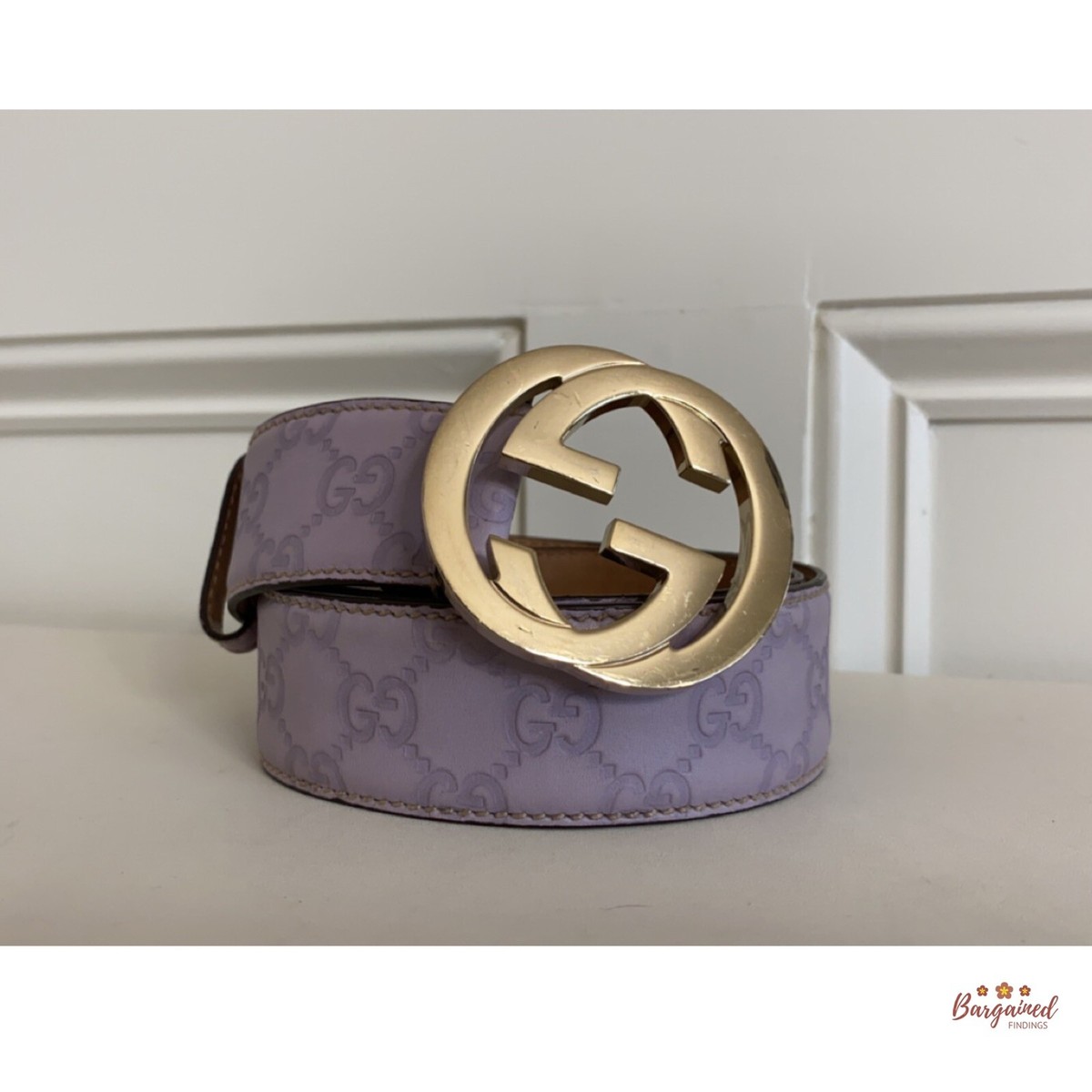 GUCCI 紫 レザー ベルト 80cm Gucci Purple Smooth Leather Double G Belt Size 90/36