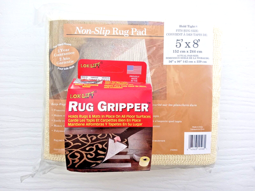Bundle- NEW Lok-Lift Rug Gripper 2.5inx25ft And Hold Tight 5ftx8ft Non-Slip Pad