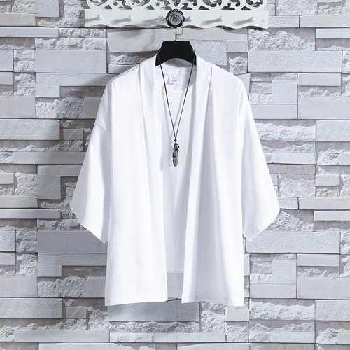 Mens Ethnic Cardigan Kimono Retro Lce Silk Blend Coat Jacket 3/4 Sleeve Tops - Picture 6 of 23