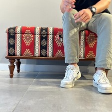 Handmade Ottoman Shoe Storage Bench - Walnut Solid Wooden Frame Storage Bench