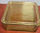 Vintage Amber Glass Square Refrigerator Dish with Lid - 8" x 8" BEAUTIFUL!!