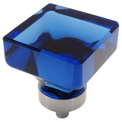 Cosmas Satin Nickel & Blue Glass Square Cabinet Knob #6377SN-BL