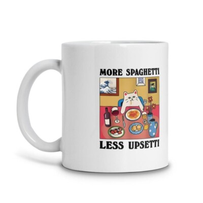 More Spaghetti Less Upsetti Funny Cute Cat Saying Quote Coffee Mug