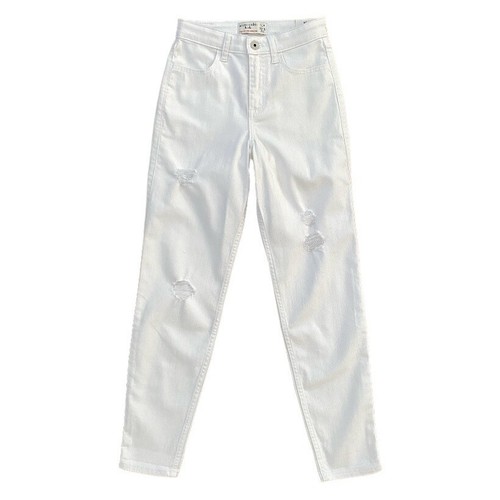 Abercrombie Kids High Rise Ripped White Mini Mom Jeans Girl's Size 15/16 Slim - Picture 18 of 19