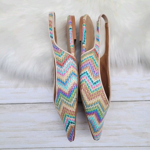 ASOS DESIGN Woven Lacy Slingback Ballet Flats Rainbow Multicolor Weave Size US 9 - Picture 7 of 15