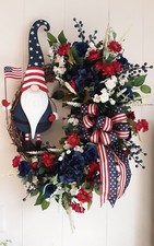 Patriotic Wreath Floral Fourth Of July, Veteran, Memorial Day Garden Gnome