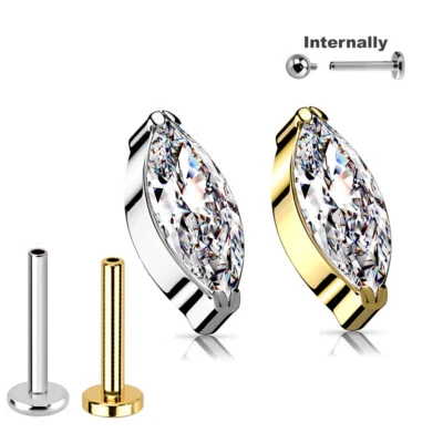 1,2mm Ovaler Kristall Titan Gold Ohr Helix Tragus Piercing Labret Innengewinde - Bild 1 von 3