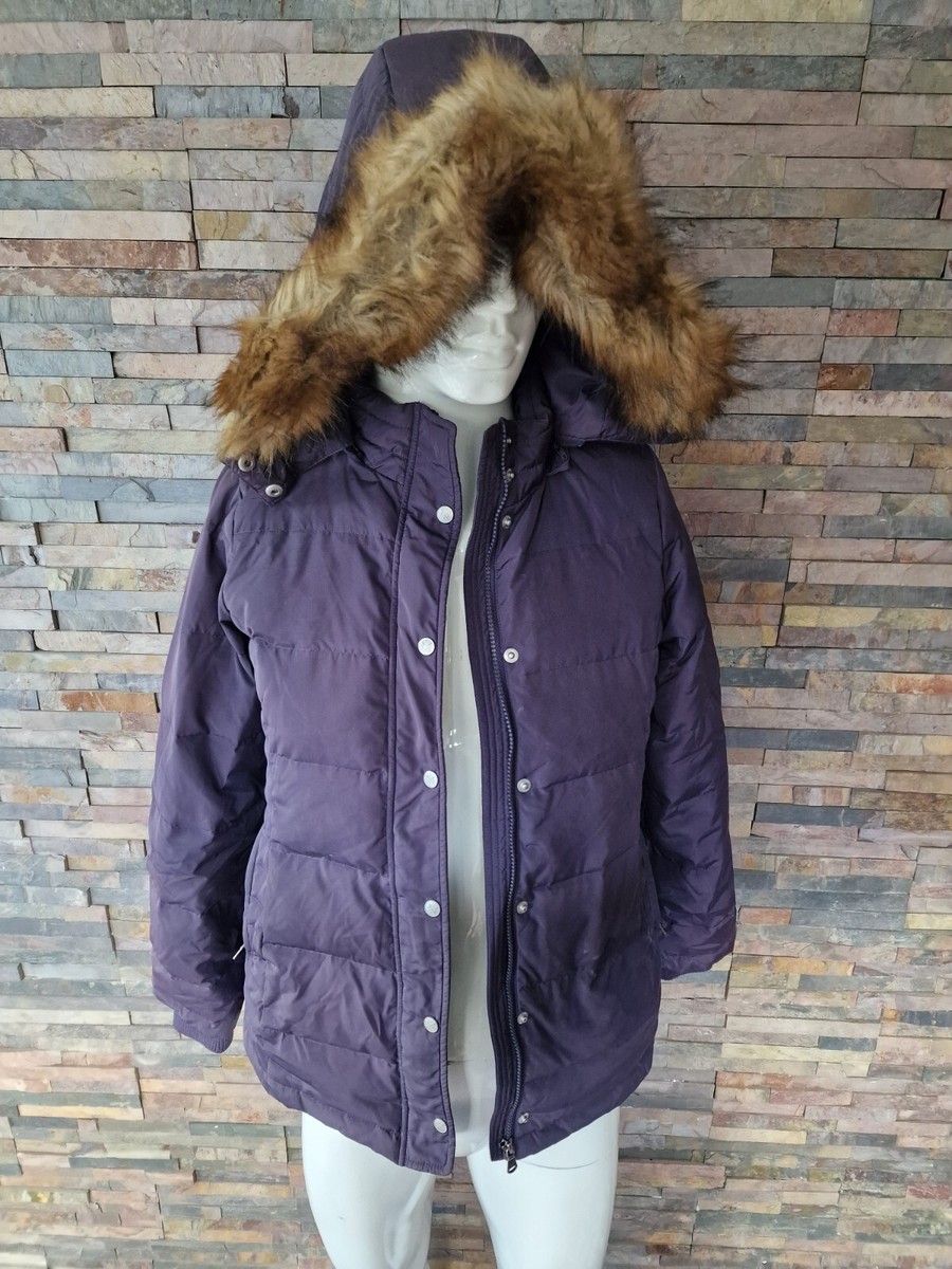 Crew Clothing Women Purple Fur Hooded Padded Jacket Coat Size 12 UK, 