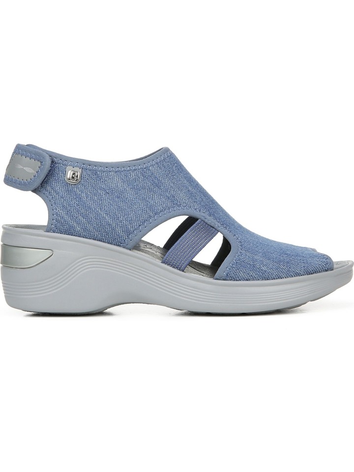 BZEES Womens Blue Odor Control Dream Round Toe Wedge Slingback Sandal 8