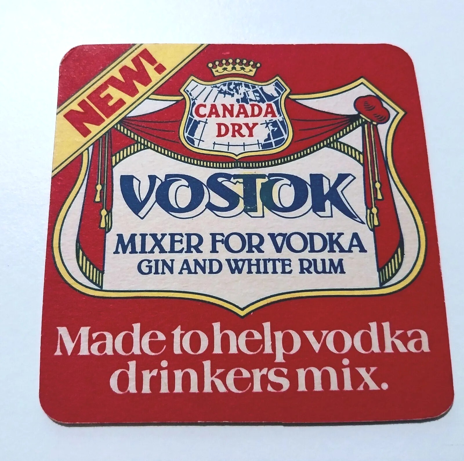 Set of 4 Vostok 'mixer for vodka, gin & white rum' coasters (Canada Dry