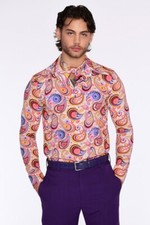Mens 70s Bright Paisley Print Long Sleeve Shirt