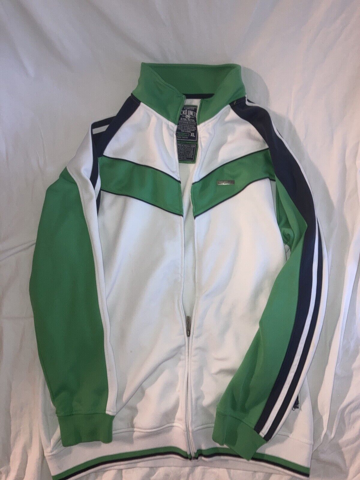 Ecko Unlimited Green/White Full Zip Actual Factual Size XL Distressed