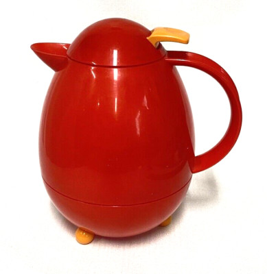 Vintage Red Orange Leifheit Columbus Thermos Coffee Carafe 1.2 Liter Germany 9''