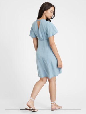 denim flutter sleeve mini dress Denim Flutter Sleeve Mini Dress