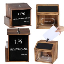 Solid Wood Collection Box Suggestion Cards Tip Jar Donation Raffle Ticket Box UK