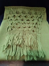 Women's Large Scarf Stole Wrap Shaw 36" plus 14" fringe × 26" wide Avocado Green