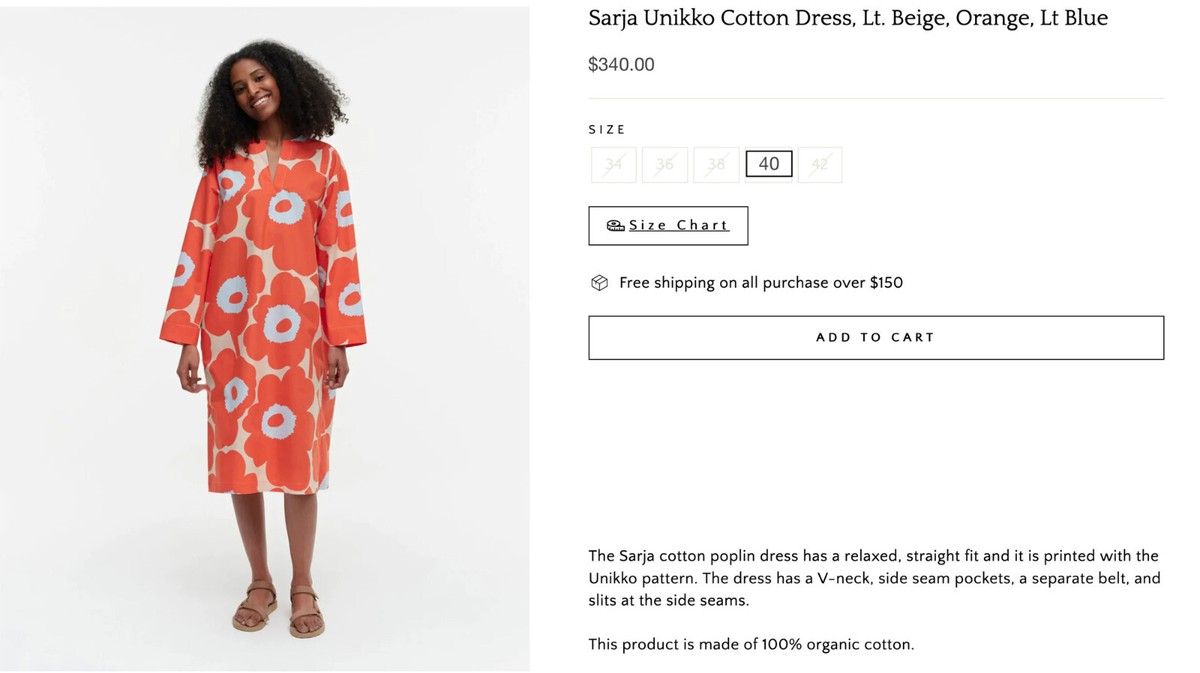 NWT MARIMEKKO Sarja Unikko Organic Cotton Dress | Orange-Lt NWT MARIMEKKO Sarja Unikko Organic Cotton Dress | Orange-Lt