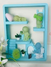 Smiski Display Shelf – Blue | Glow Toy Stand | Pastel Room Setup