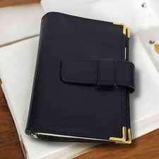 Microfile England Filofax Vtg Black Fine Leather Pocket Organiser Krause Rings