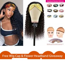 Deep Wave Headband wig Virgin Human Hair Free Part Natural Black