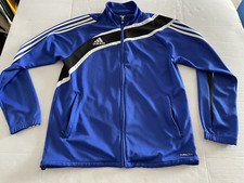 Adidas Vtg Medium Blue Striped Big Logo Convertible Sleeve Hood Track Jacket