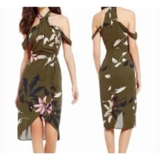 H by Halston Draped Halter Dress in Olive Floral 10