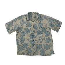 Reyn Spooner Hawaiian Camp Shirt Mens XL Tan Linen Floral Tropical Beach