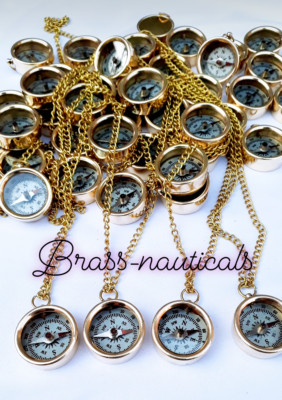 BRASS COMPASS LOT OF 50 PIECES NAUTICAL LOCKET COMPASS WITH BRASS CHAIN ...