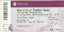 Ticket - Aston Villa v Blackburn Rovers 05.11.16
