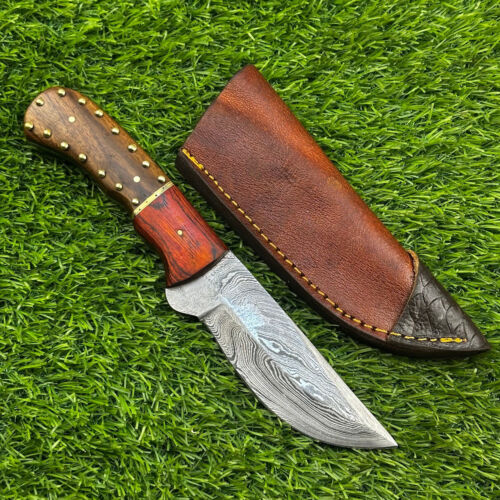 custom Handcrafted Damascus Steel Skinning knife, Hunting knife, w/Sheath, 606